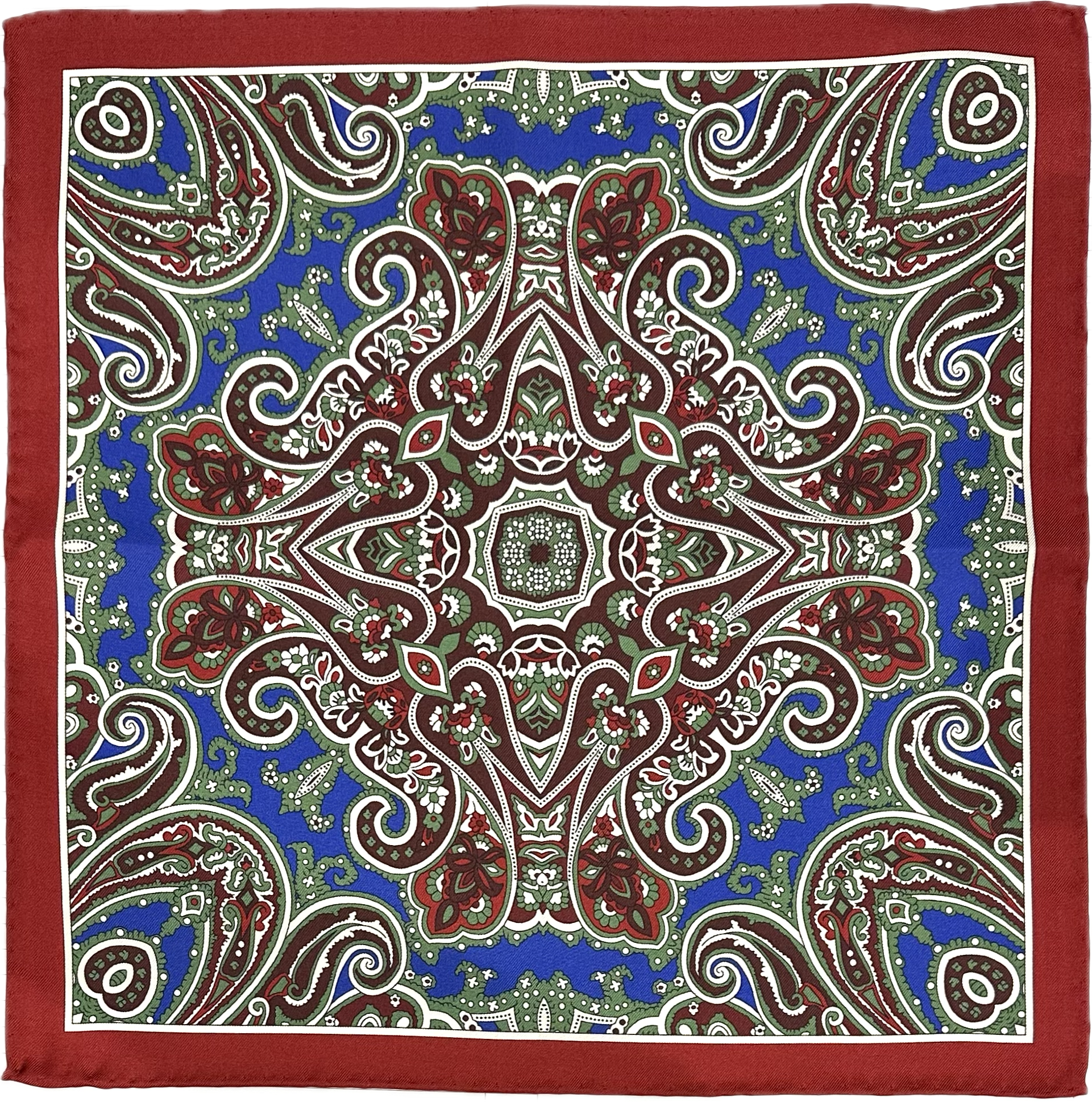 Pocket square seta fantasia paisley bordeaux cobalto verde Monsieur