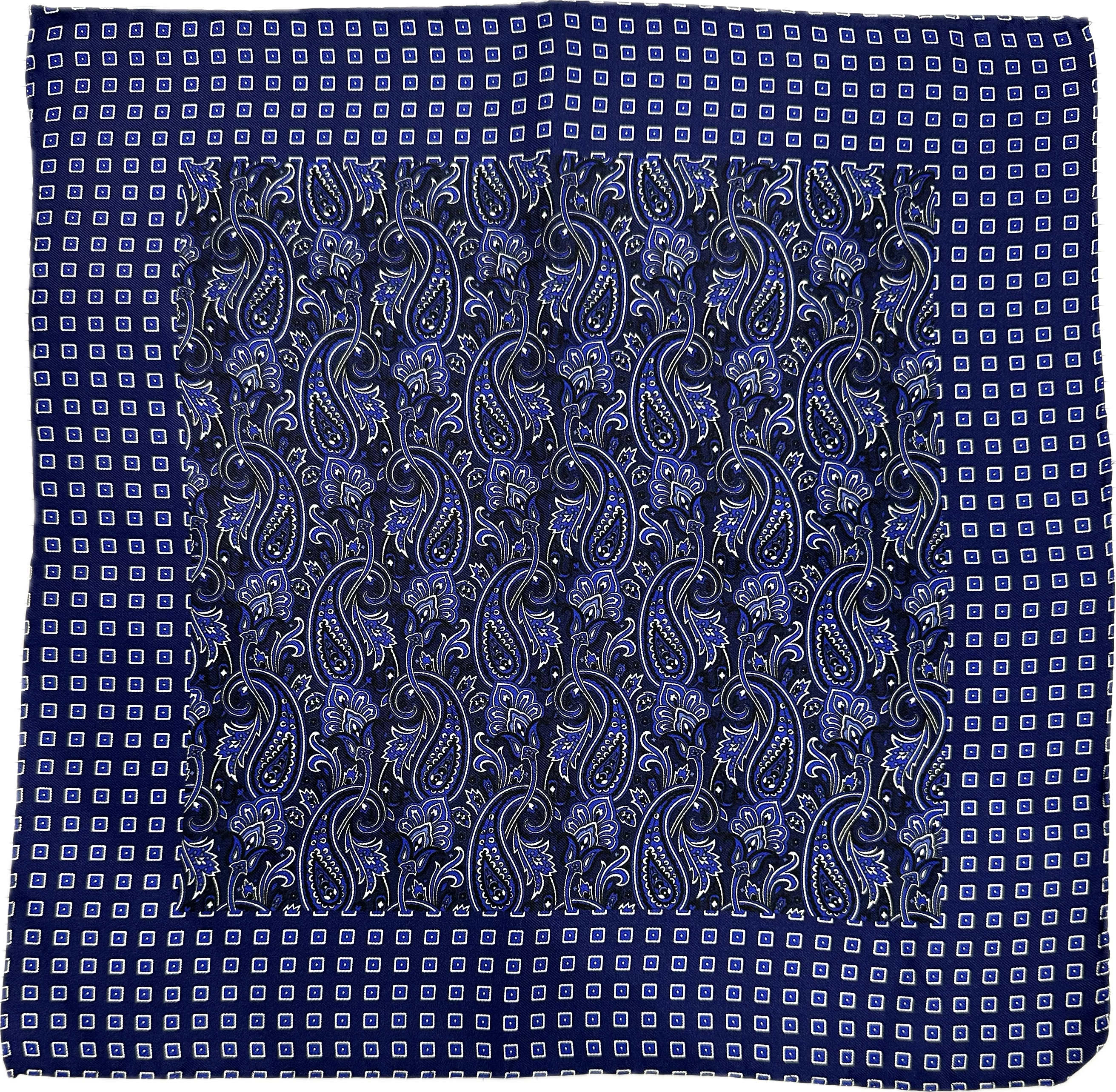 Pocket square seta fantasia paisley navy royal blue Monsieur