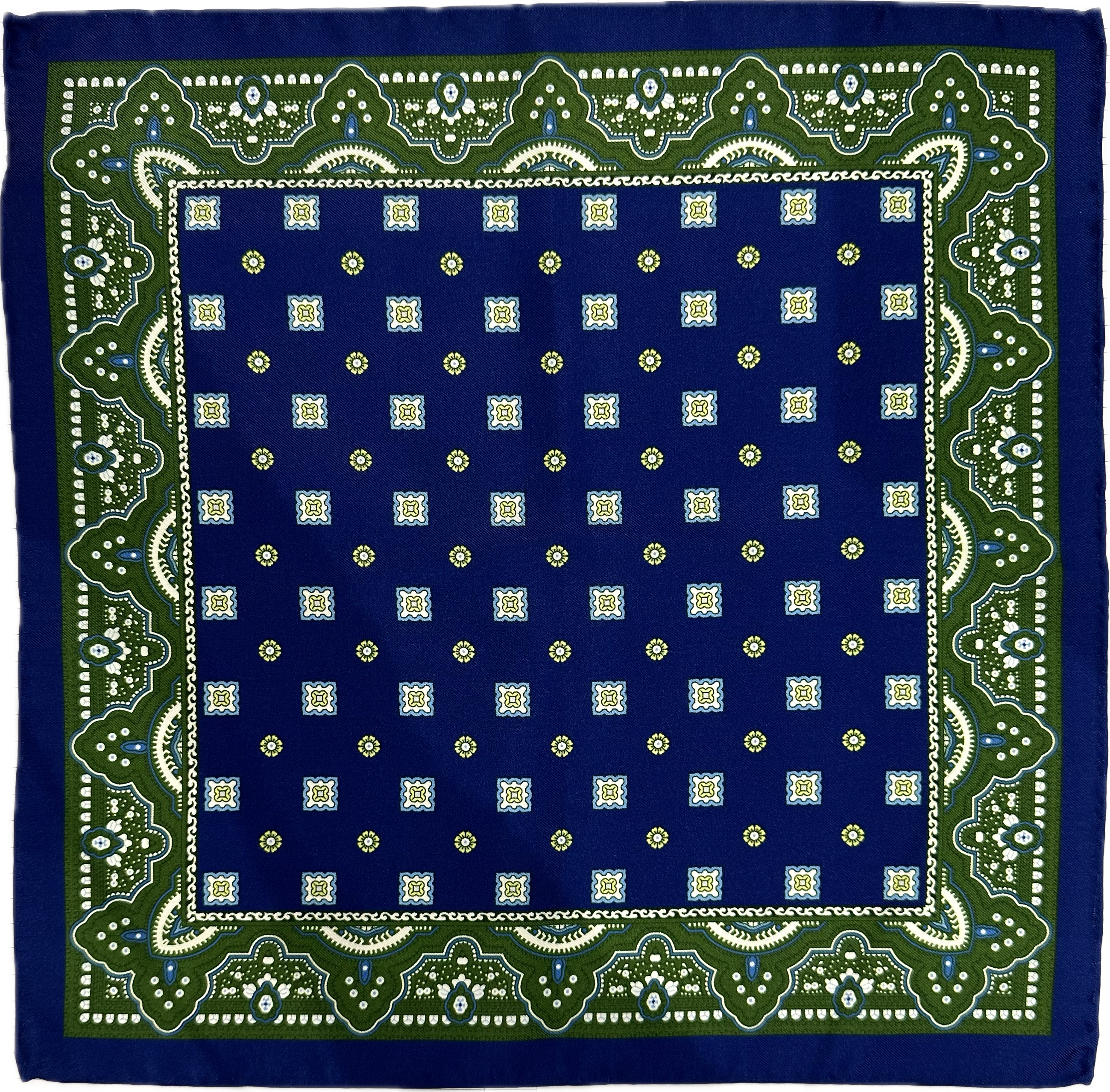 Pocket square seta fantasia geometrica blu verde Monsieur