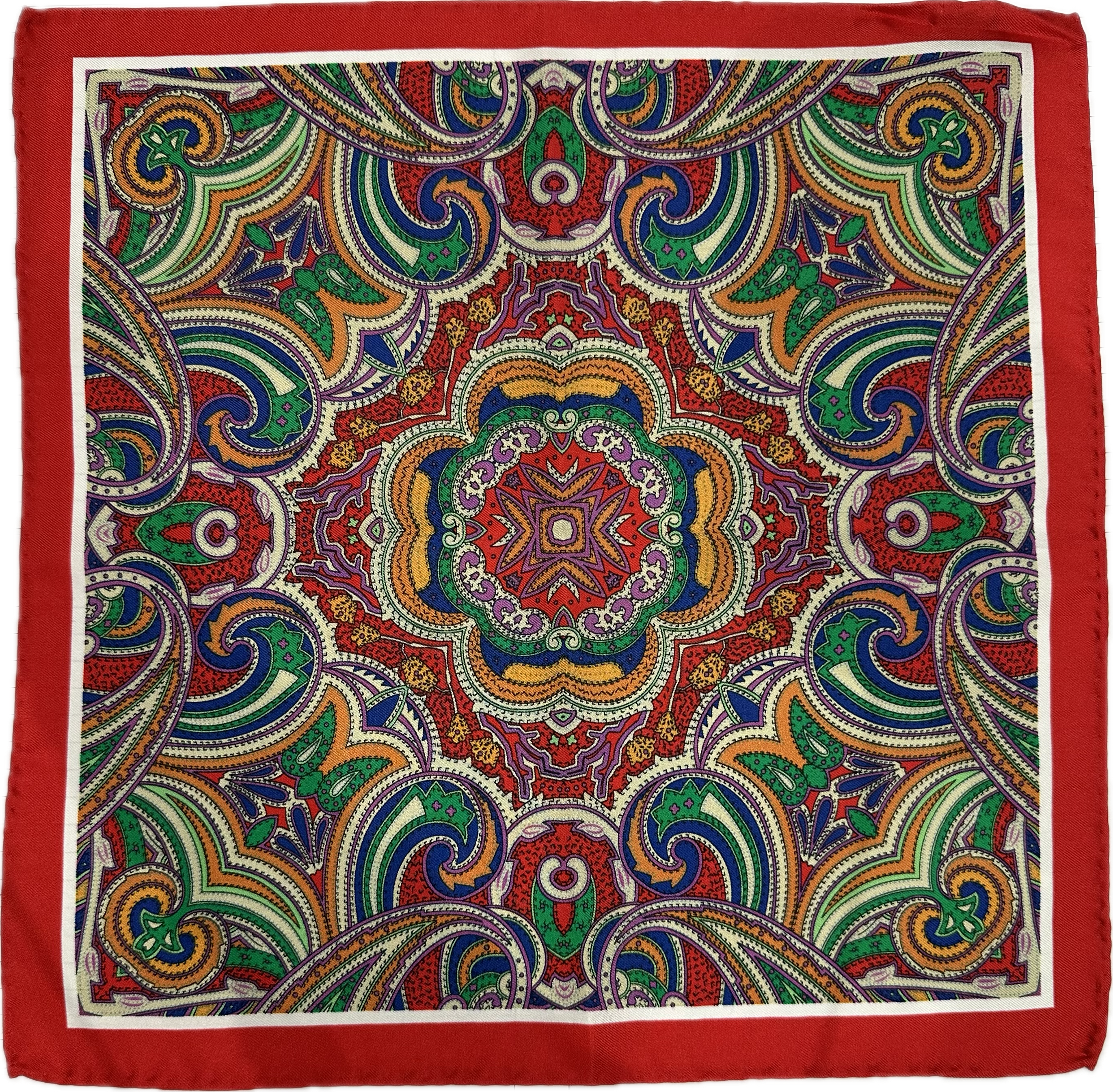 Pocket square seta fantasia paisley rossa verde bandiera lilla arancio Monsieur