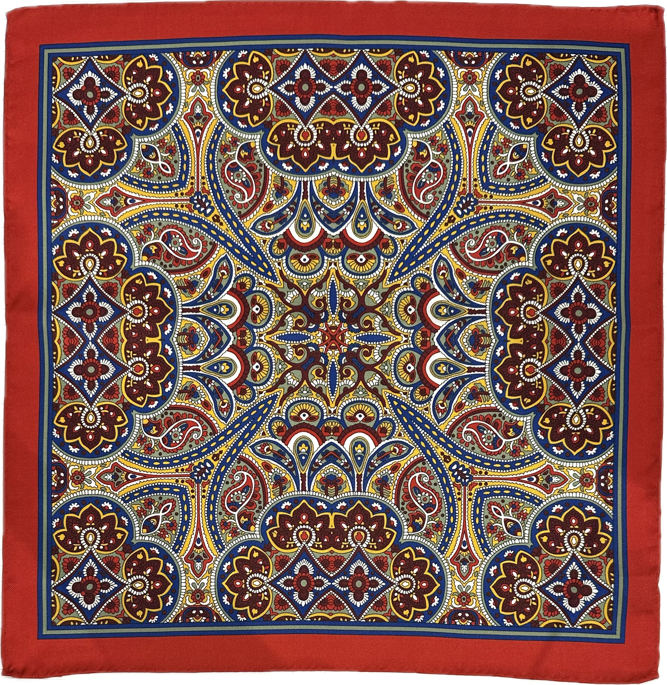 Pocket square seta fantasia paisley rossa blu ocra bordeaux Monsieur