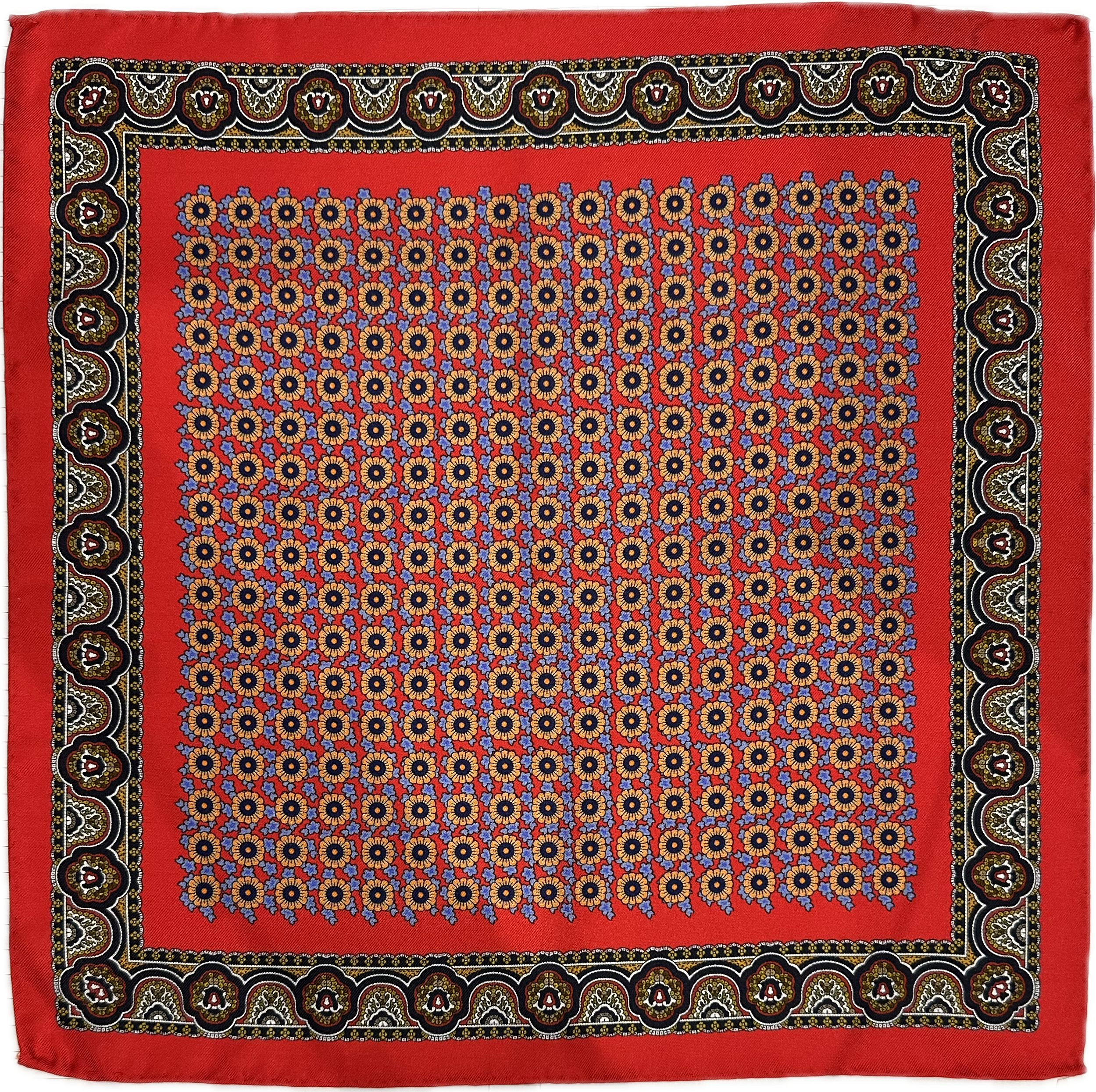 Pocket square seta fantasia geometrica rossa blu arancio Monsieur