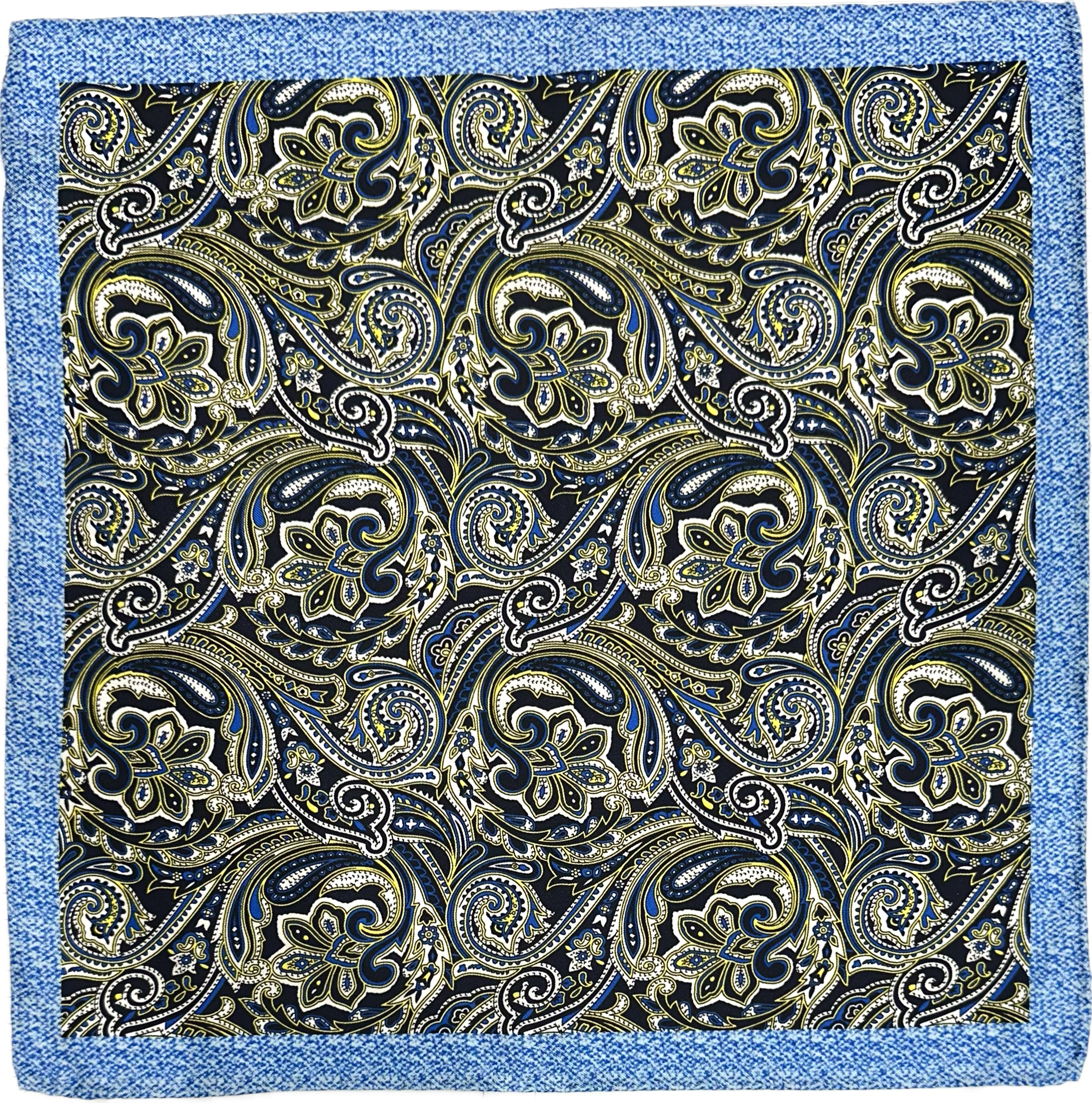 Pocket square seta fantasia paisley navy gialla bianca Monsieur