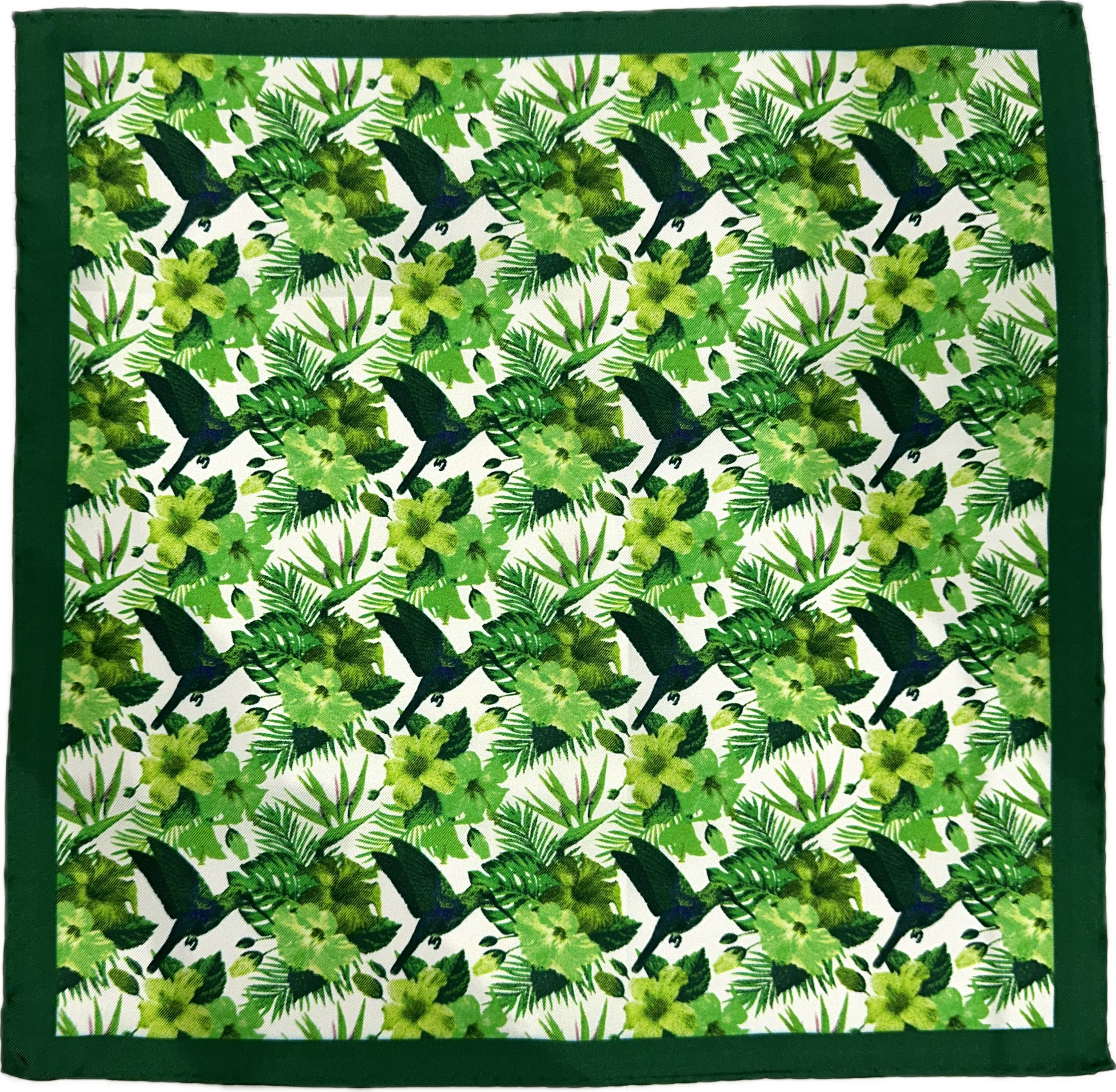 Pocket square seta fantasia floreale colibrì verde Monsieur