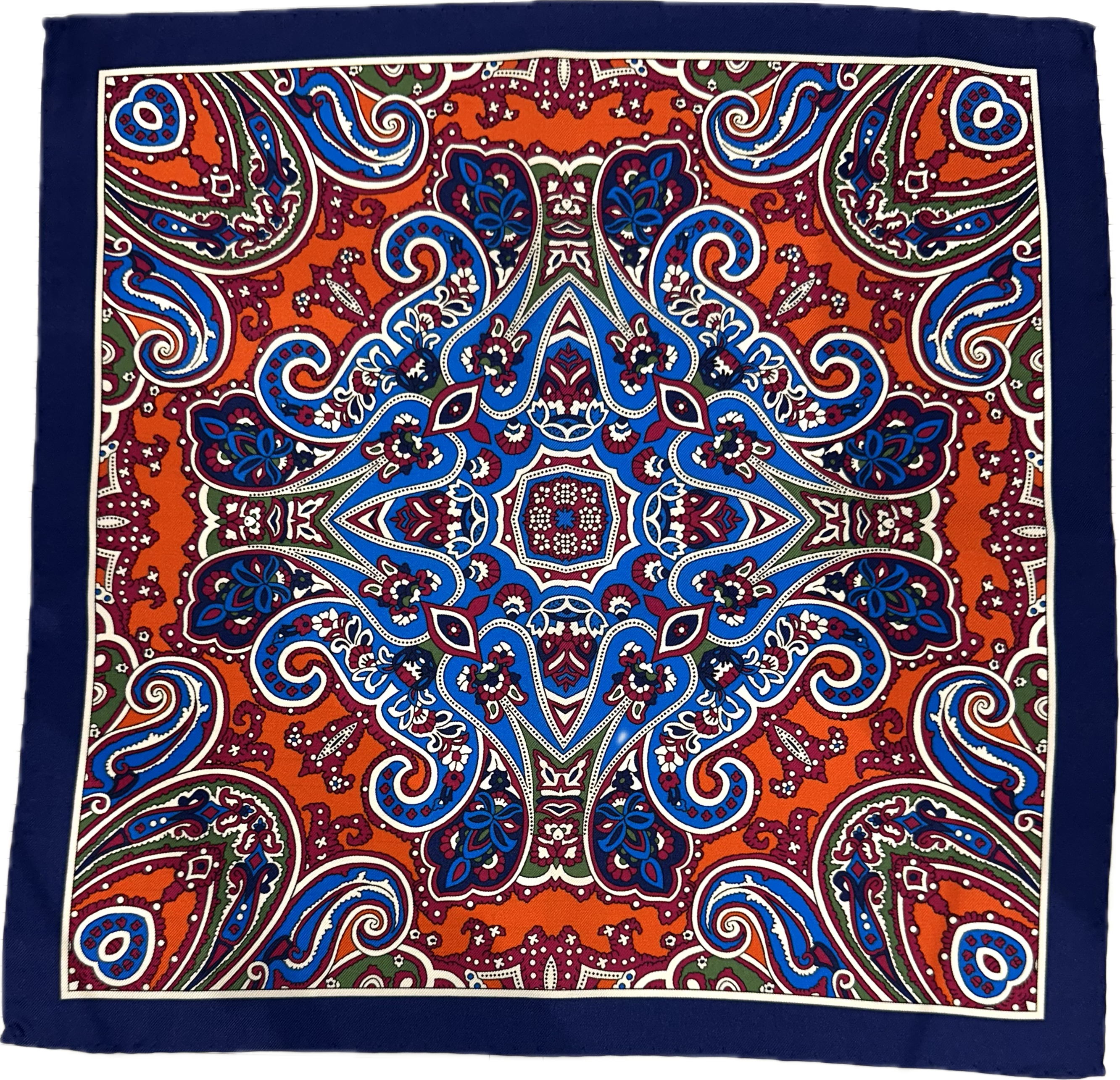 Pocket square seta fantasia paisley arancione porpora blu light blue Monsieur