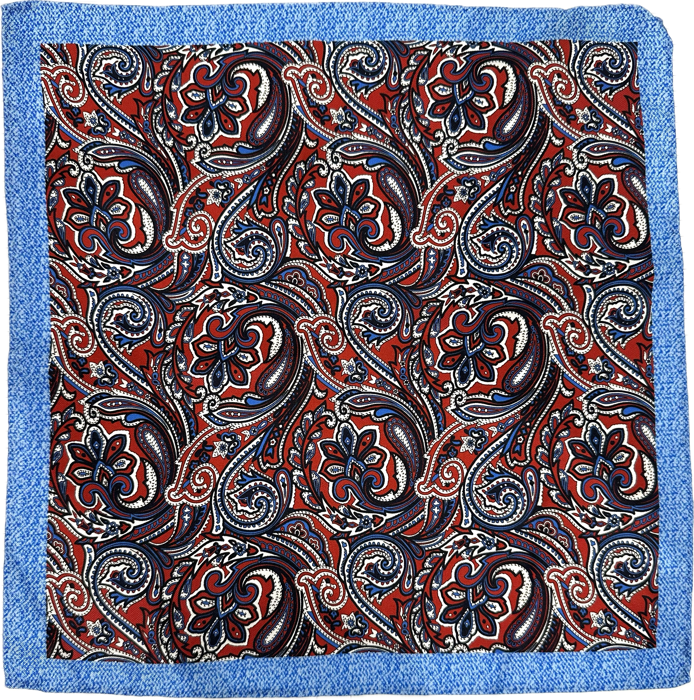 Pocket square seta fantasia paisley rossa blu bianca Monsieur