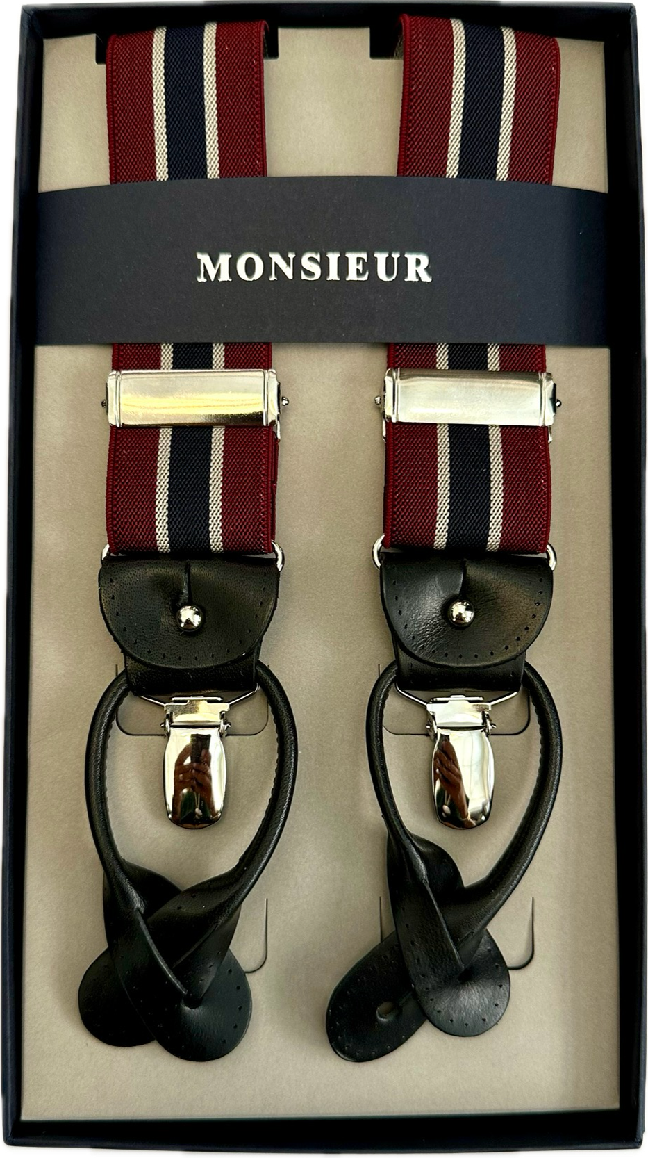 Bretelle regimental bordeaux bianca navy Monsieur