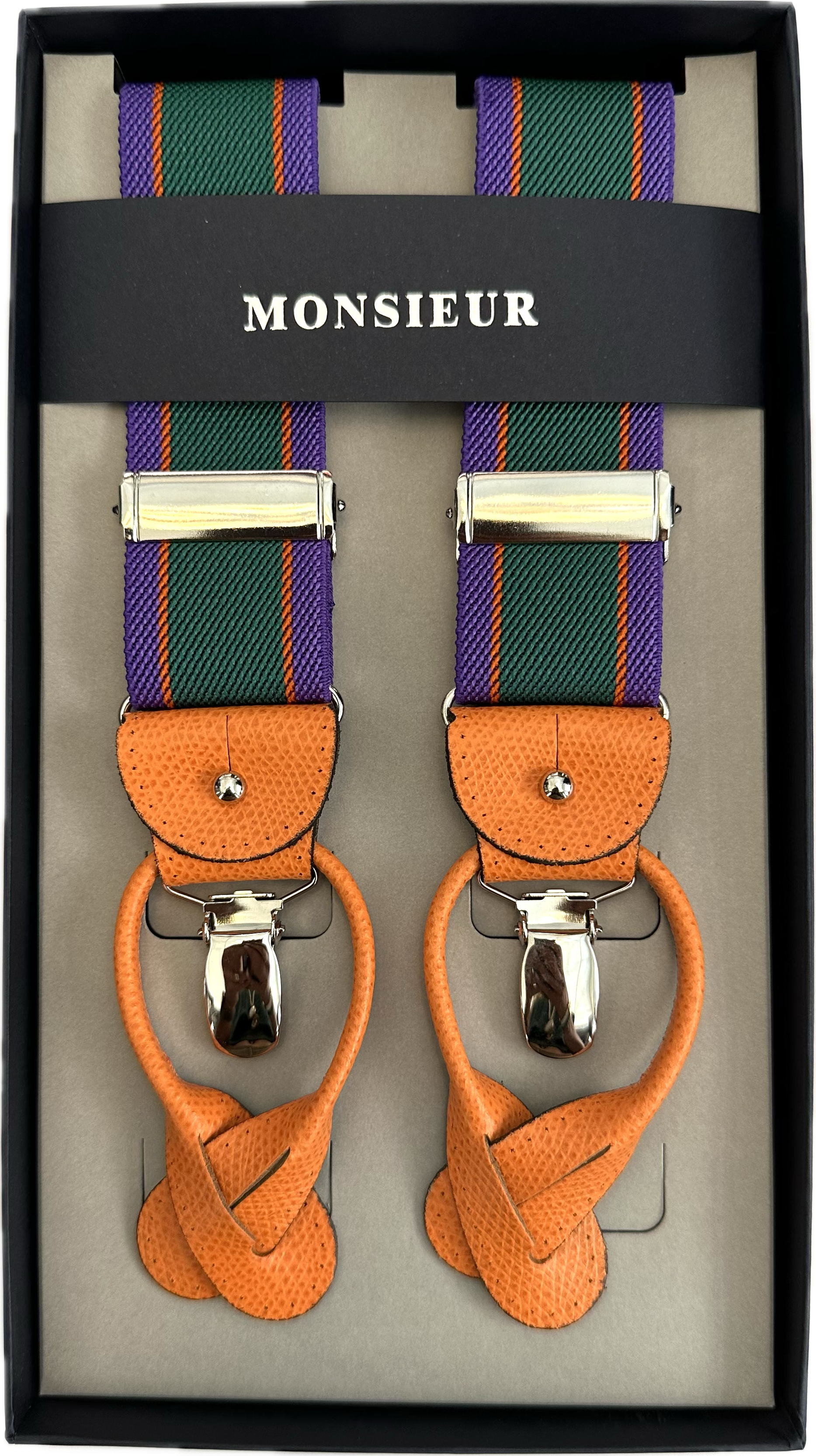 Bretelle regimental viola arancio verde Monsieur