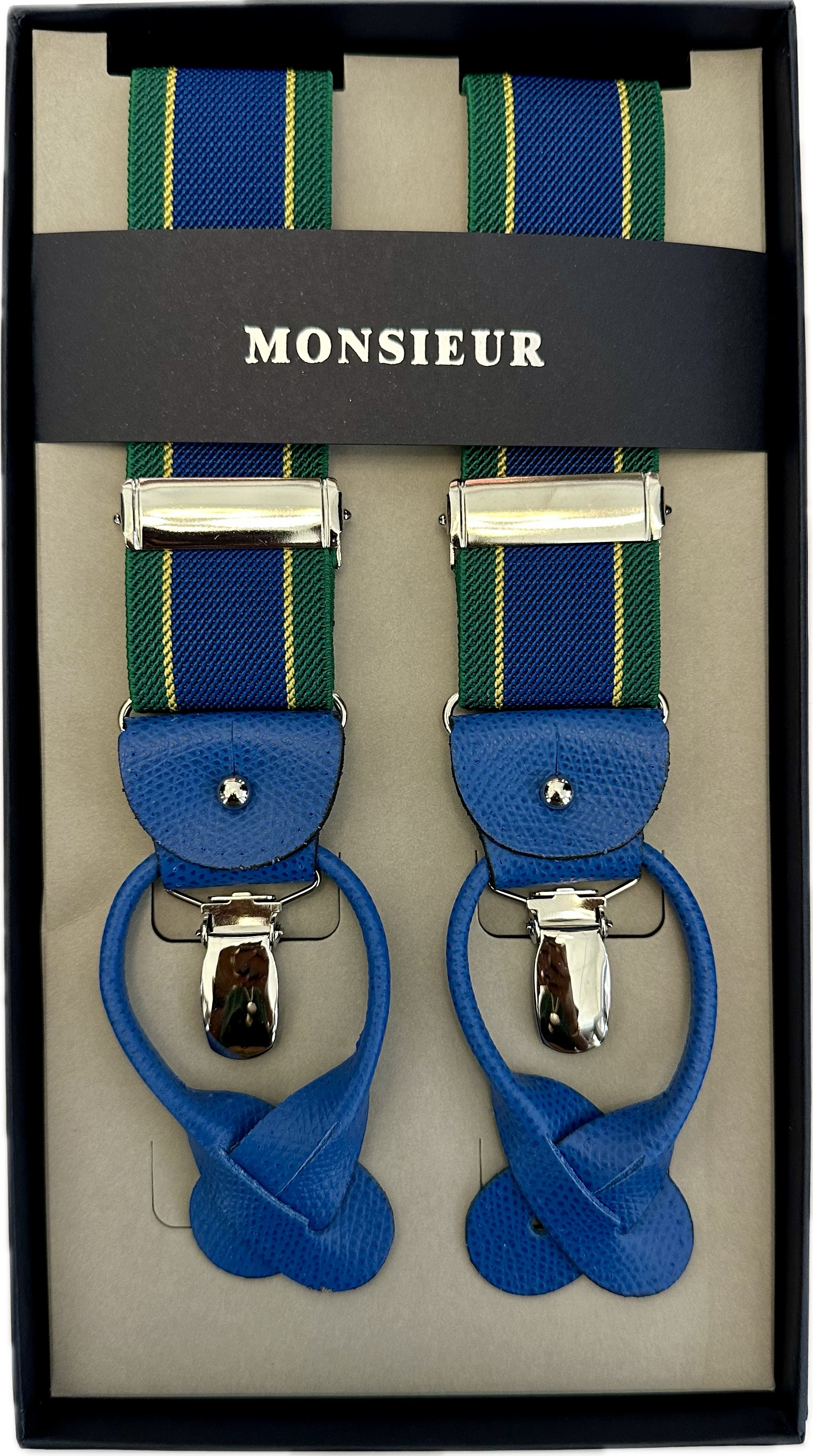 Bretelle regimental verde gialla blu royal Monsieur