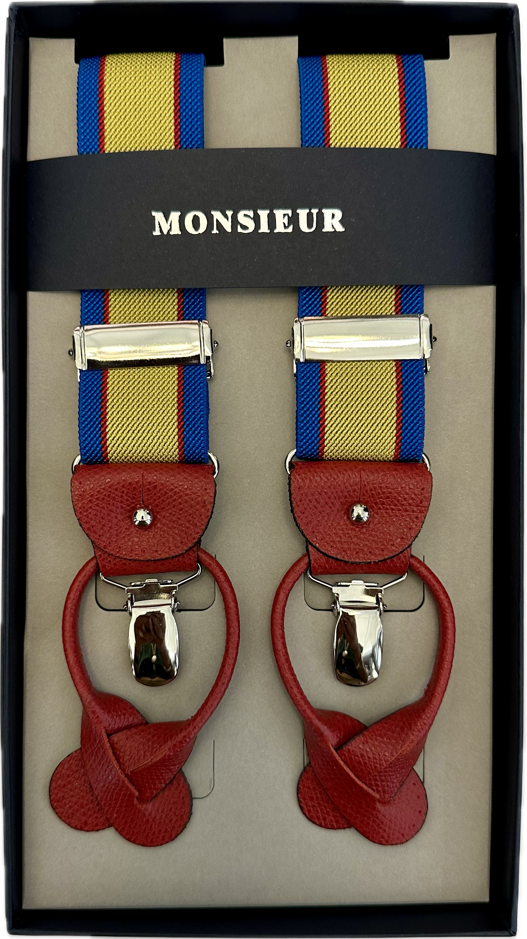 Bretelle regimental blu royal rossa gialla Monsieur