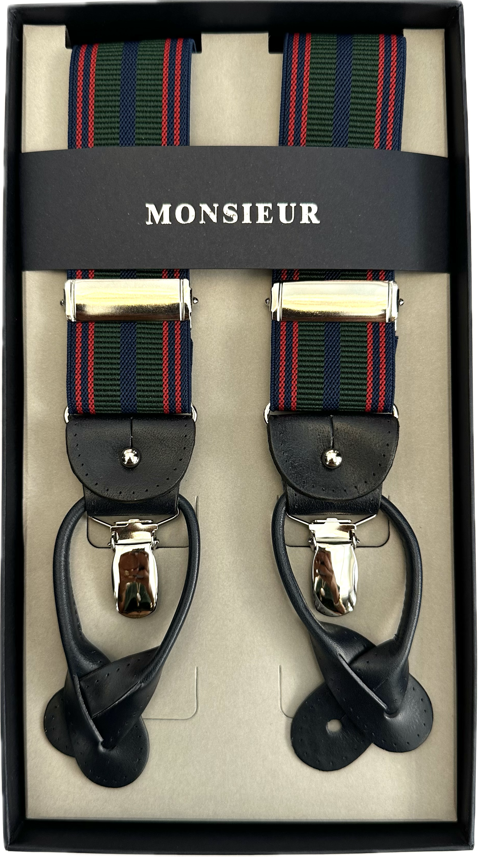 Bretelle regimental rosse verde blu Monsieur