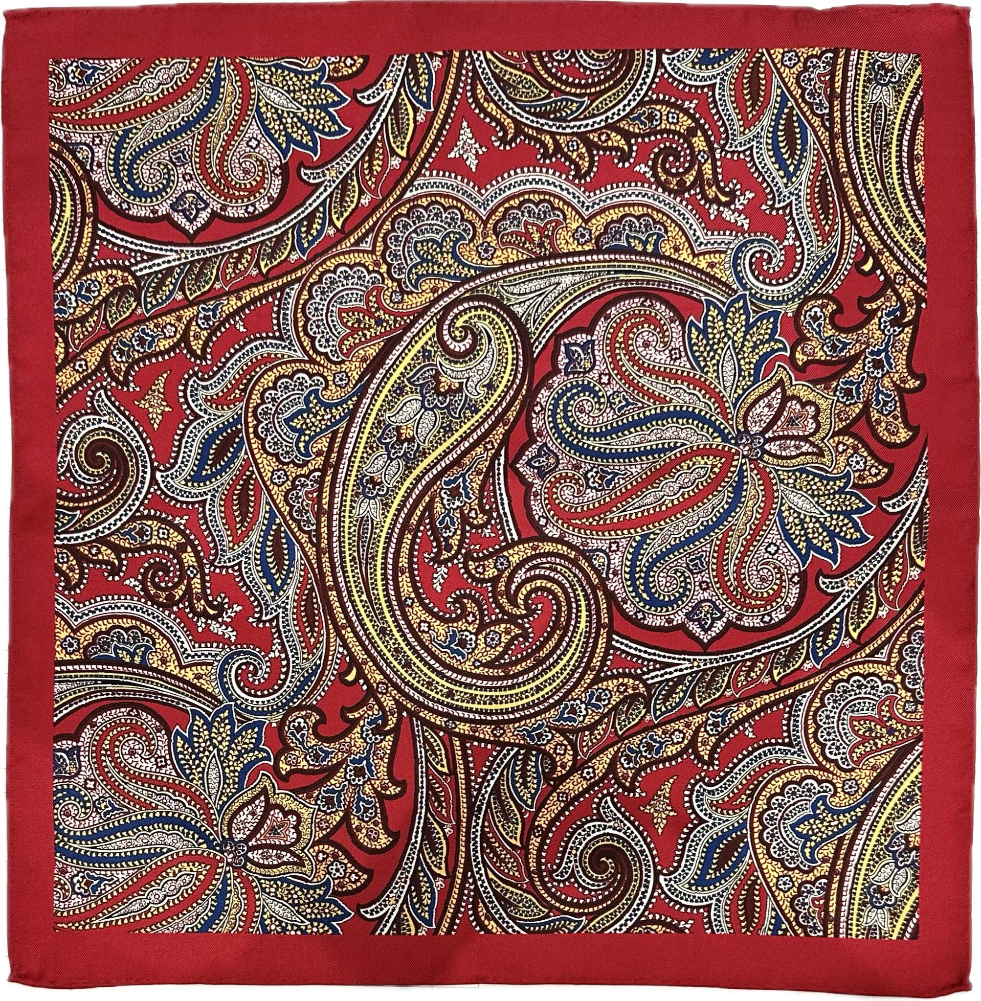 Pocket square seta fantasia paisley rossa gialla blu Monsieur