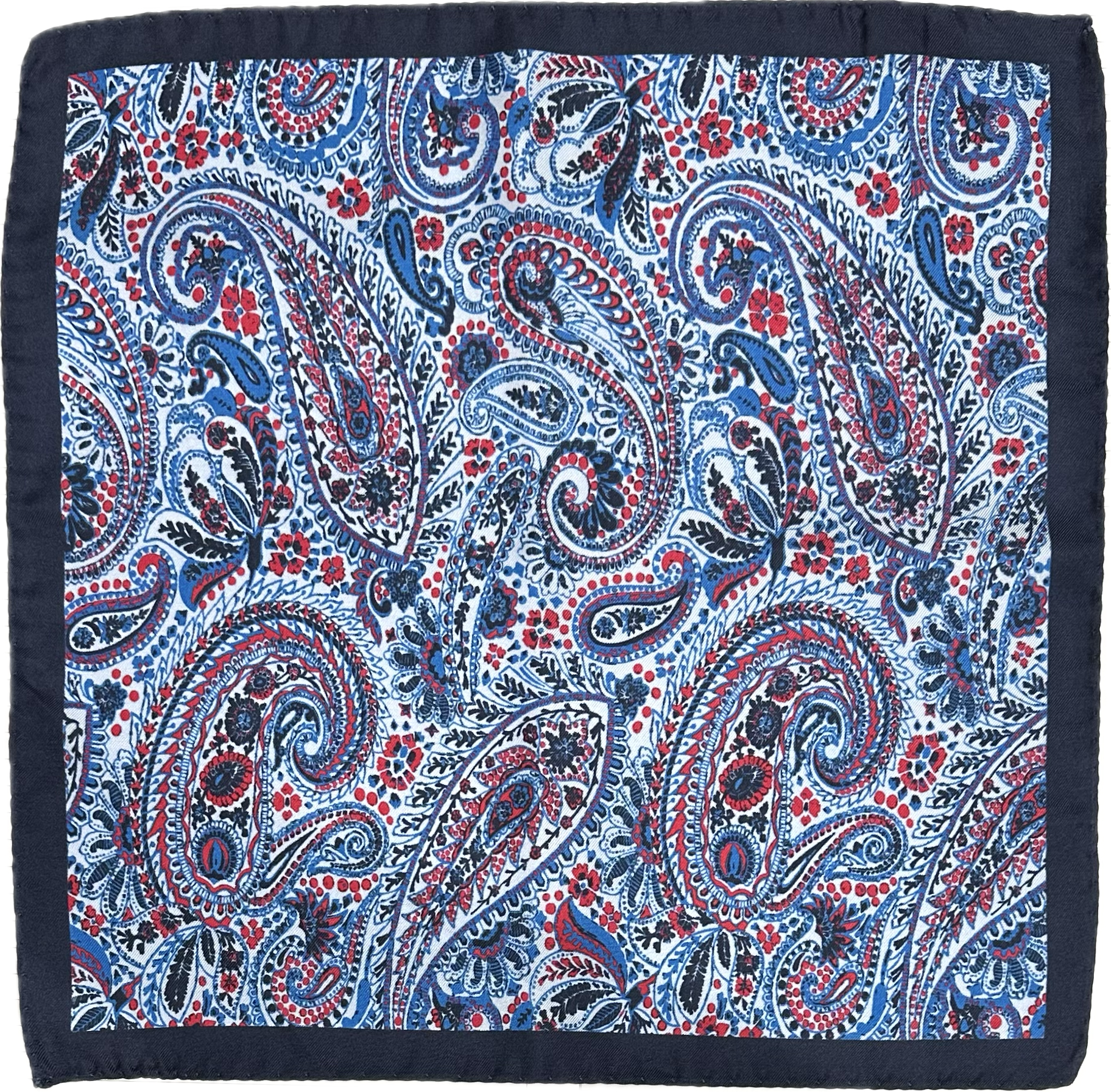 Pocket square seta fantasia paisley navy rosso light blue Monsieur